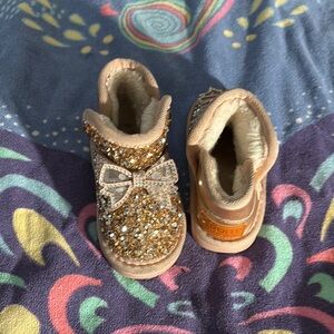 Sparkling Gold Kids Shoes with Bow